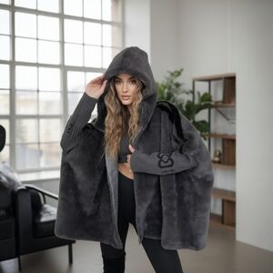 Smoke Gray Faux Fur Hooded Jacket